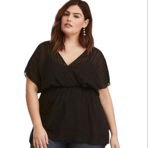 Torrid Black Satin Stripe Chiffon Surplice Babydoll Size 1